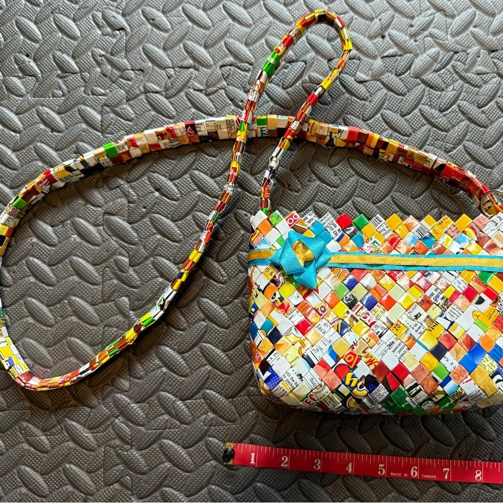 Colorful Woven Candy Wrapper Handcrafted Bag - Picture 4 of 6